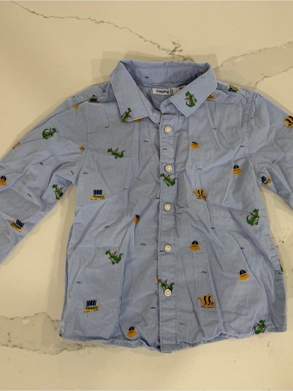 Mayoral Dragon Viking Print Button Up Shirt 18M
